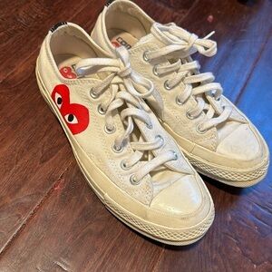 Converse x Play Comme des Garcons Hidden Heart Low Top Beige Sneakers sz 7 lace